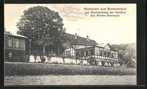 AK Herford, Restaurant zum Bismarckturm, Bes. Wilhelm Steinmeier