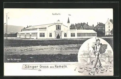 AK Hameln, Festhalle und Rattenfänger, Sängergruss