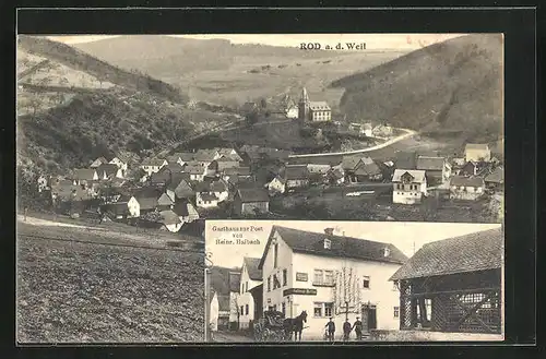 AK Rod an der Weil / Taunus, Gasthaus zur Post v. Heinr. Haibach, Ortspartie im Gebirge