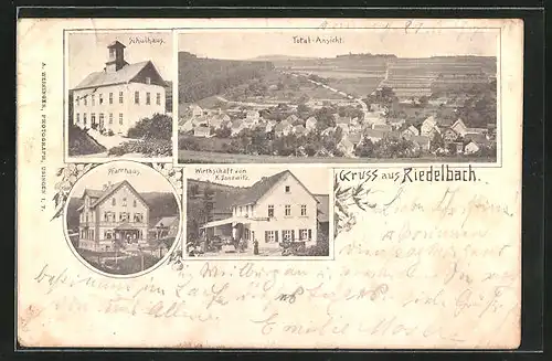 AK Riedelbach, Pfarrhaus, Gasthaus von K. Danewitz, Schulhaus