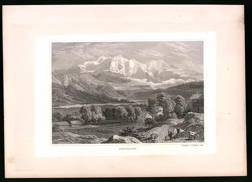 Stahlstich Montblanc, Bergmassiv / Alpenpanorama, Stahlstich um 1835 Henry Winkles