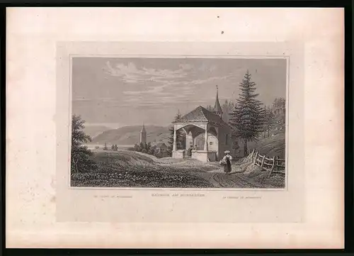 Stahlstich Morgarten, Blick zur Kapelle und Umgebung, Stahlstich um 1835 Henry Winkles