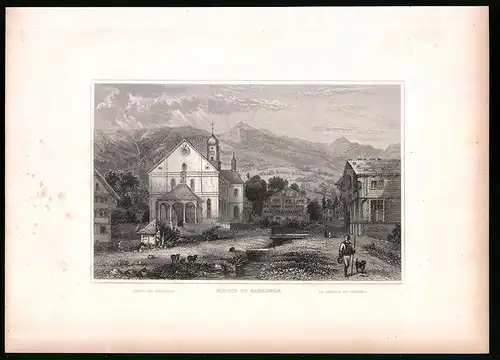 Stahlstich Sachseln, Ortsansicht mit Kirche, Stahlstich um 1835 Henry Winkles