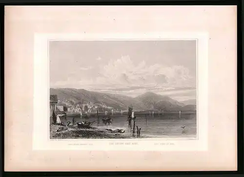 Stahlstich Zug, Ortsansicht mit Blick gegen den Berg Rigi, Stahlstich um 1835 Henry Winkles