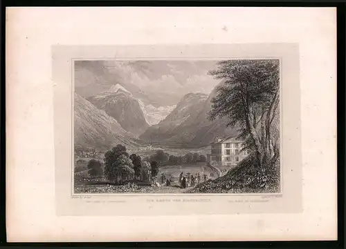 Stahlstich Stackelberg, Gesamtansicht mit Bad, Stahlstich um 1835 Henry Winkles