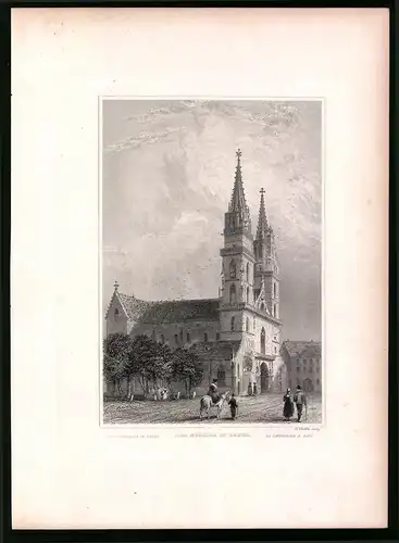 Stahlstich Basel, Blick zum Münster, Stahlstich um 1835 Henry Winkles