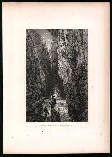 Stahlstich Pfeffersbad, Der Tamina Schlund, Stahlstich um 1835 Henry Winkles