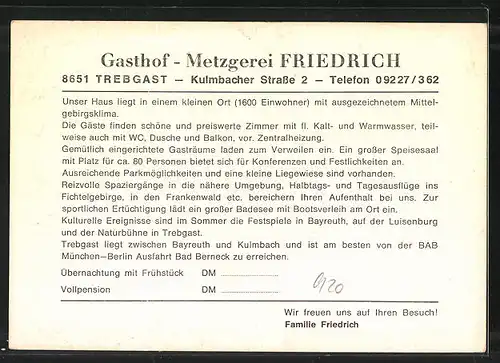 AK Trebgast, Gasthof Friedrich von innen und aussen, Gesamtansicht