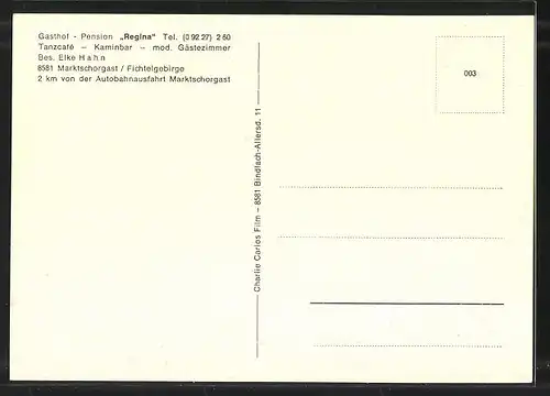 AK Marktschorgast / Fichtelgeb., Gasthof und Pension Regina, Innenansicht