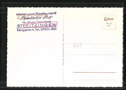 AK Kitzingen, Hotel Fränkischer Hof, Königsplatz 4