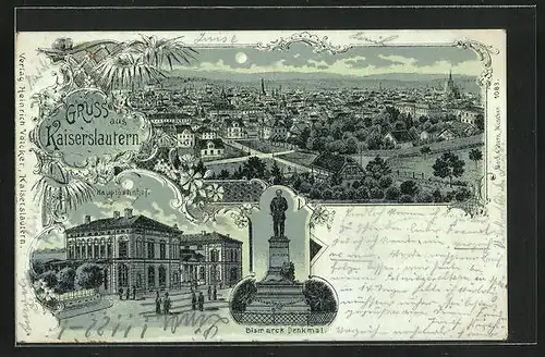 Lithographie Kaiserslautern, Hauptbahnhof, Totalansicht