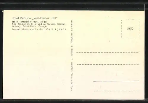 AK Hinterstein /Allgäu, Hotel Pension Weidmanns Heil