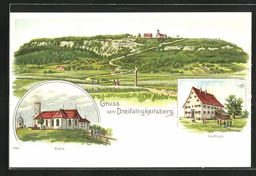 Lithographie Spaichingen, Gasthaus, Kirche, Dreifaltigkeitsberg