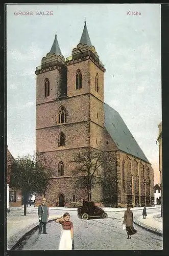 AK Gross Salze, Kirche, Automobil