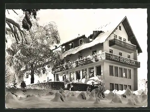 AK Fleckl im Fichtelgebirge, Hotel-Pension-Café Haus Bergblick im Winter