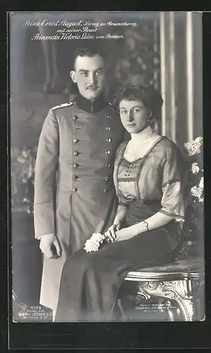 AK Prinz Ernst August Herzog zu Braunschweig mit seiner Braut Prinzessin Victoria Luise von Preussen