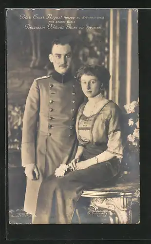 AK Prinz Ernst August Herzog zu Braunschweig mit seiner Braut Prinzessin Victoria Luise von Preussen