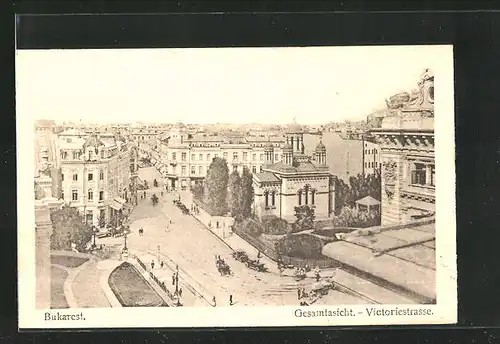 AK Bukarest, Gesamtansicht, Victoriestrasse