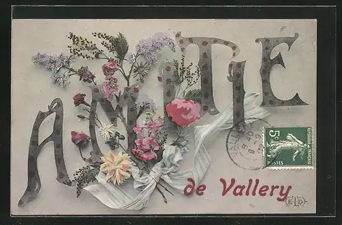 AK Vallery, Souvenir, Blumen, Schleife