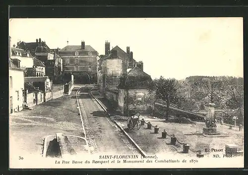 AK Saint-Florentin, La Rue Basse du Rempart et le Monument des Combattants de 1870