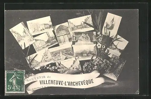 AK Villeneuve-L'Archeveque, Strassenpartien, Kirchportal