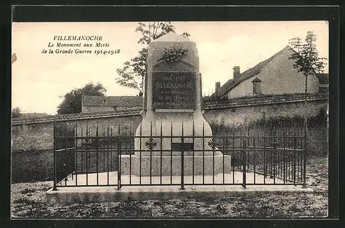 AK Villemanoche, Le Monument aux Morts de la Grande Guerre 1914-1918