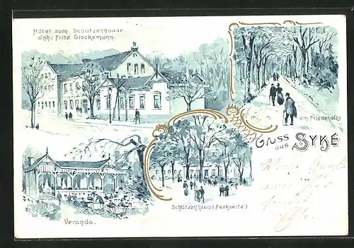 Lithographie Syke, Hotel zum Schützenhause, Im Friedeholze