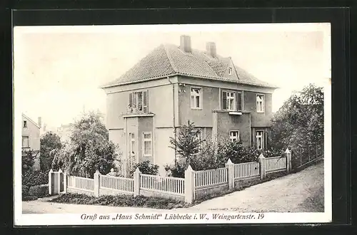 AK Lübbecke i. W., Haus Schmidt, Weingartenstrasse 19