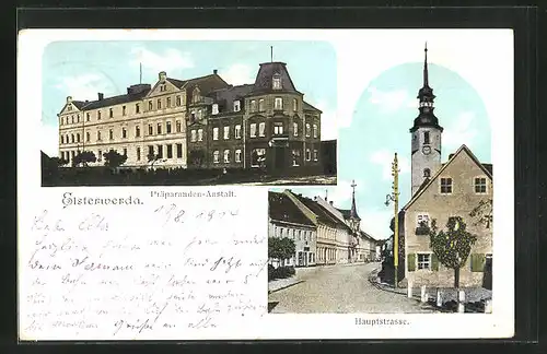 AK Elsterwerda, Präparanden-Anstalt, Hauptstrasse mit Kirche