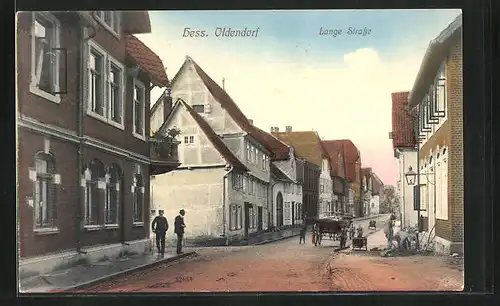 AK Hess. Oldendorf, Lange Strasse mit Gasthaus und Bauarbeitern