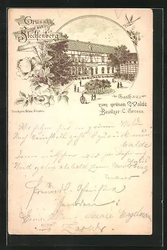 Lithographie Stecklenberg, Gasthaus zum grünen Walde, Bes. C. Grosse