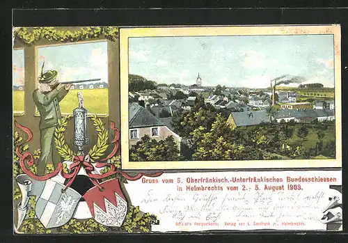 AK Helmbrechts, 5. Oberfränkisch-Unterfränkisches Bundesschiessen 1903, Teilansicht der Ortschaft