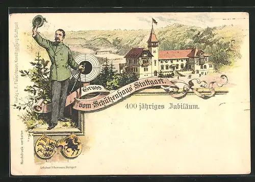 Lithographie Stuttgart, 400 jähriges Jubiläum des Schützenhauses