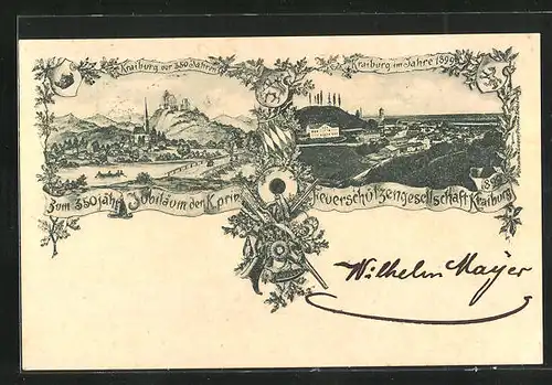 AK Kraiburg, Totalansicht 1899, Feuerschützengesellschaft