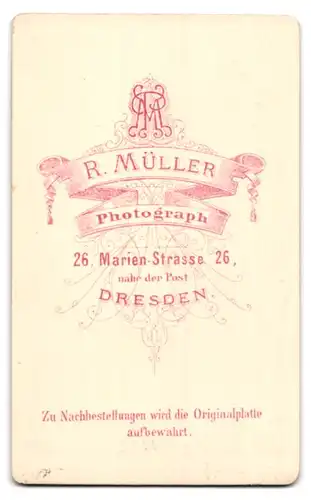 Fotografie R. Müller, Dresden, Marien-Strasse 26, Portrait junger Mann im Anzug mit Fliege