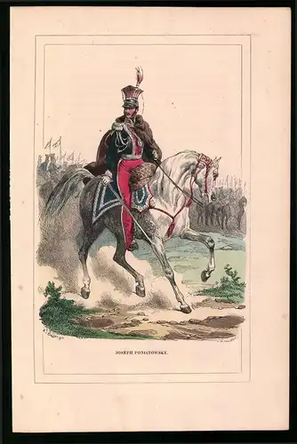 Holzstich Genral Joseph Poniatowsky, Kriegsminister Herzogtum Warschau, altkolorierter Holzstich von Bellange um 1843