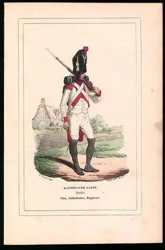 Holzstich Kaiserliche Garde, Grenadière, 3. holländisches Regiment, altkolorierter Holzstich von Bellange um 1843