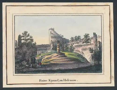 Lithographie Hirschberg, Ruine Kynast im Hofraum, Lithographie um 1850, 14 x 10.5cm