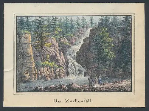 Lithographie Schreiberhau, Zackelfall - Wasserfall, Lithographie um 1850, 13.5 x 10cm