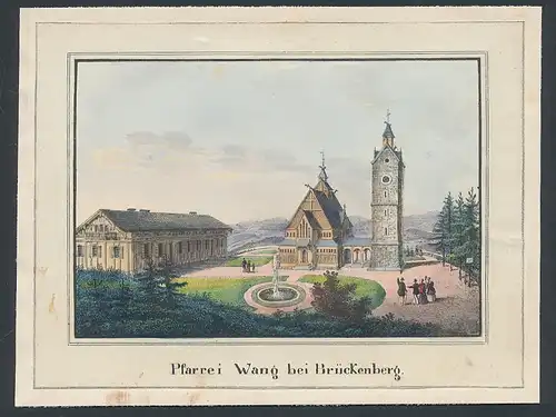 Lithographie Brückenberg, Pfarrei Wang, Lithographie um 1850, 13.5 x 10.5cm