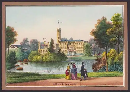 Lithographie Erdmannsdorf / Erzgebirge, Schloss Erdmannsdorf, Lithographie um 1850, 12 x 17.5cm