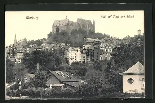 AK Marburg, Blick auf Stadt und Schloss