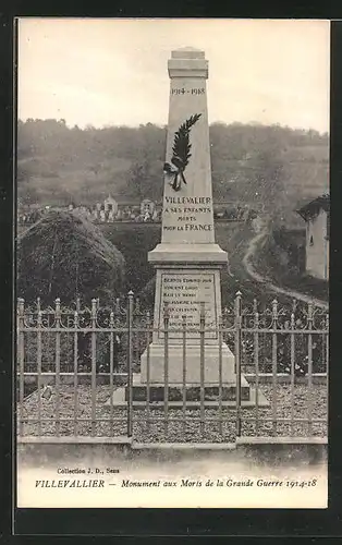 AK Villevallier, Monument aux Morts de la Grande Guerre
