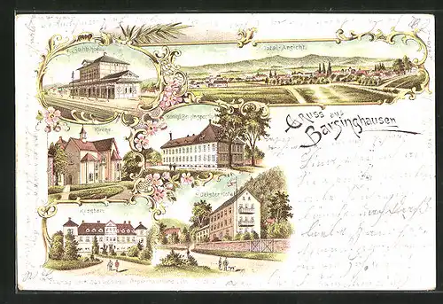 Lithographie Barsinghausen, Hotel Deister, Bahnhof, Kloster