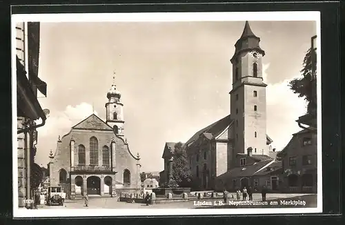 AK Lindau i. B., Neptunbrunnen am Marktplatz