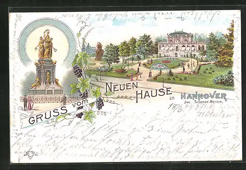 Lithographie Hannover, Neues Haus, Denkmal