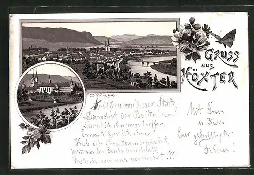 Lithographie Höxter, Ortsansicht
