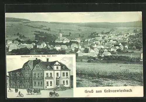 AK Grävenwiesbach, Gasthaus zum Löwen, Inh. Karl Born, Ortsansicht