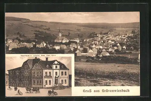 AK Grävenwiesbach i. T., Gasthaus z. Löwen, Bes. Carl Born, Ortsansicht