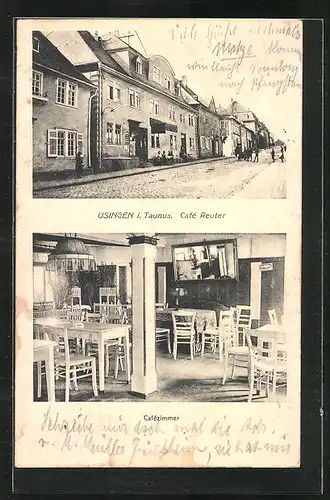 AK Usingen / Taunus, Café Reuter, Aussen- und Innenansicht